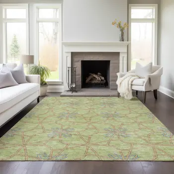 8' X 10' Sage And Blue Geometric Washable Indoor Outdoor Area Rug