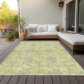 10' X 14' Sage And Blue Geometric Washable Indoor Outdoor Area Rug