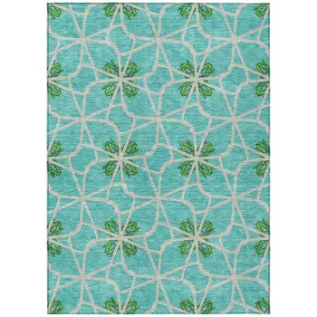 3' X 5' Aqua And Green Geometric Washable Indoor Outdoor Area Rug
