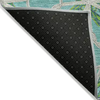8' X 10' Aqua And Green Geometric Washable Indoor Outdoor Area Rug