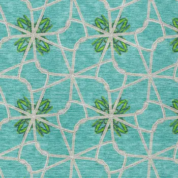 9' X 12' Aqua And Green Geometric Washable Indoor Outdoor Area Rug