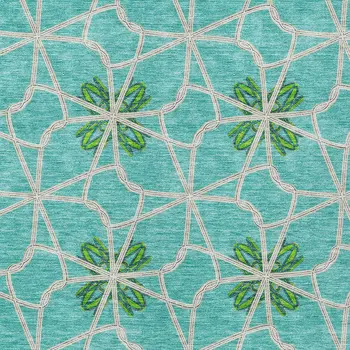 10' X 14' Aqua And Green Geometric Washable Indoor Outdoor Area Rug