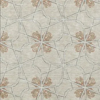 3' X 5' Beige And Taupe Geometric Washable Indoor Outdoor Area Rug