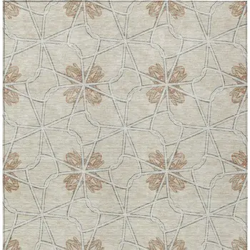 9' X 12' Beige And Taupe Geometric Washable Indoor Outdoor Area Rug