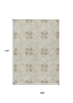 9' X 12' Beige And Taupe Geometric Washable Indoor Outdoor Area Rug