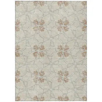 9' X 12' Beige And Taupe Geometric Washable Indoor Outdoor Area Rug