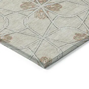 9' X 12' Beige And Taupe Geometric Washable Indoor Outdoor Area Rug