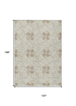 10' X 14' Beige And Taupe Geometric Washable Indoor Outdoor Area Rug