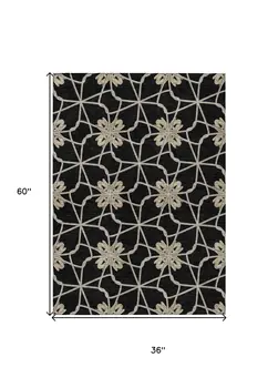 3' X 5' Black And Ivory Geometric Washable Indoor Outdoor Area Rug