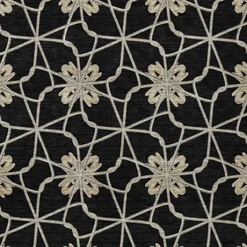 3' X 5' Black And Ivory Geometric Washable Indoor Outdoor Area Rug
