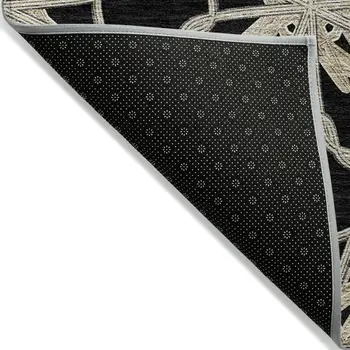 8' X 10' Black And Ivory Geometric Washable Indoor Outdoor Area Rug