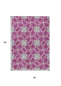 3' X 5' Blush And Aqua Geometric Washable Indoor Outdoor Area Rug