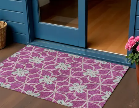 3' X 5' Blush And Aqua Geometric Washable Indoor Outdoor Area Rug
