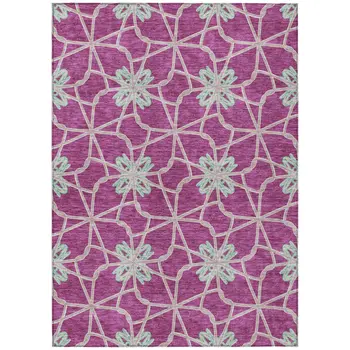 3' X 5' Blush And Aqua Geometric Washable Indoor Outdoor Area Rug