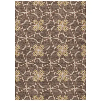 3' X 5' Brown And Gold Geometric Washable Indoor Outdoor Area Rug