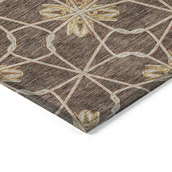 5' X 8' Brown And Gold Geometric Washable Indoor Outdoor Area Rug