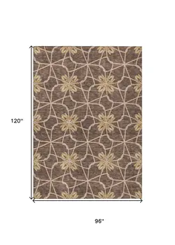 8' X 10' Brown And Gold Geometric Washable Indoor Outdoor Area Rug