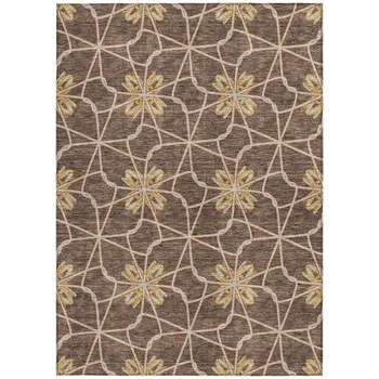 8' X 10' Brown And Gold Geometric Washable Indoor Outdoor Area Rug