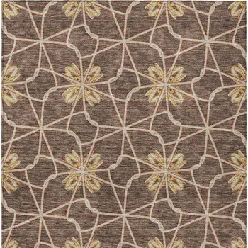 9' X 12' Brown And Gold Geometric Washable Indoor Outdoor Area Rug