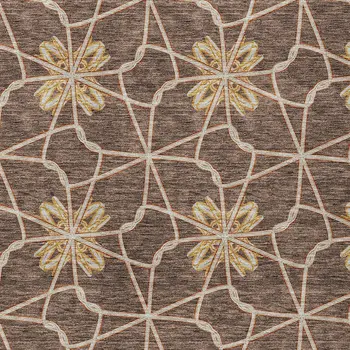 9' X 12' Brown And Gold Geometric Washable Indoor Outdoor Area Rug
