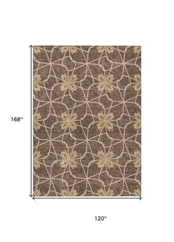 10' X 14' Brown And Gold Geometric Washable Indoor Outdoor Area Rug