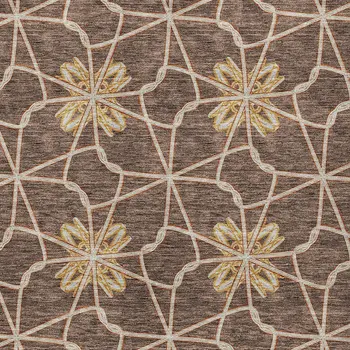10' X 14' Brown And Gold Geometric Washable Indoor Outdoor Area Rug
