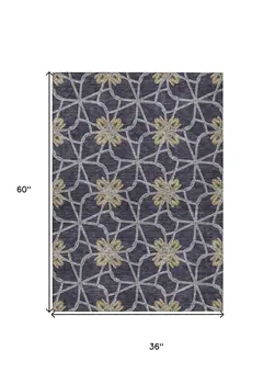 3' X 5' Charcoal And Gold Geometric Washable Indoor Outdoor Area Rug