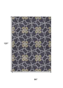 8' X 10' Charcoal And Gold Geometric Washable Indoor Outdoor Area Rug