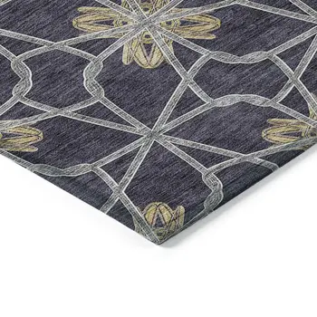 8' X 10' Charcoal And Gold Geometric Washable Indoor Outdoor Area Rug