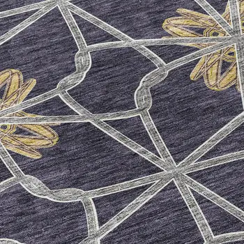 8' X 10' Charcoal And Gold Geometric Washable Indoor Outdoor Area Rug