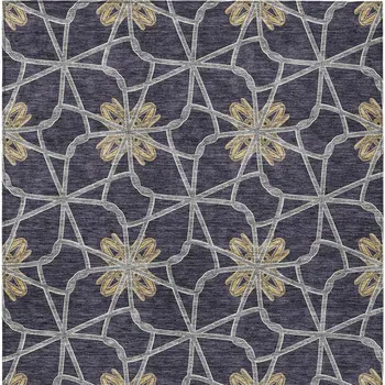 9' X 12' Charcoal And Gold Geometric Washable Indoor Outdoor Area Rug