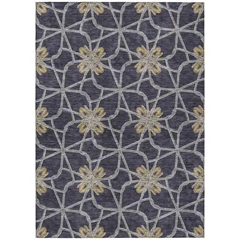 9' X 12' Charcoal And Gold Geometric Washable Indoor Outdoor Area Rug