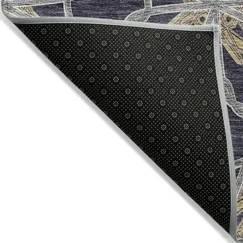 9' X 12' Charcoal And Gold Geometric Washable Indoor Outdoor Area Rug