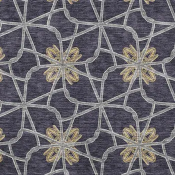 9' X 12' Charcoal And Gold Geometric Washable Indoor Outdoor Area Rug