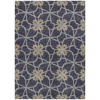 10' X 14' Charcoal And Gold Geometric Washable Indoor Outdoor Area Rug