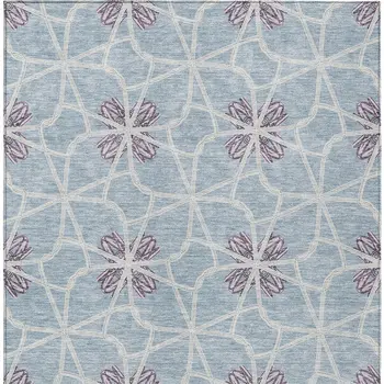 3' X 5' Denim Blue And Ivory Geometric Washable Indoor Outdoor Area Rug