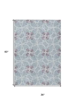 3' X 5' Denim Blue And Ivory Geometric Washable Indoor Outdoor Area Rug