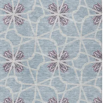 3' X 5' Denim Blue And Ivory Geometric Washable Indoor Outdoor Area Rug
