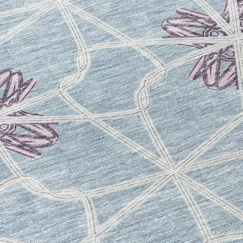 3' X 5' Denim Blue And Ivory Geometric Washable Indoor Outdoor Area Rug