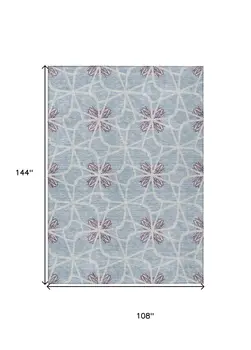 9' X 12' Denim Blue And Ivory Geometric Washable Indoor Outdoor Area Rug