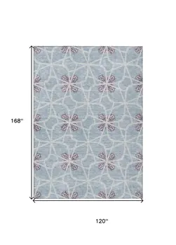 10' X 14' Denim Blue And Ivory Geometric Washable Indoor Outdoor Area Rug