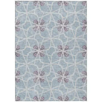 10' X 14' Denim Blue And Ivory Geometric Washable Indoor Outdoor Area Rug