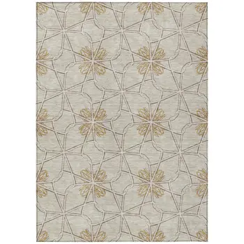 3' X 5' Ivory And Gold Geometric Washable Indoor Outdoor Area Rug