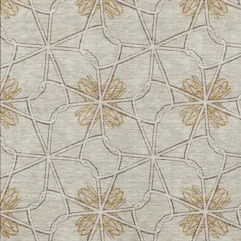 3' X 5' Ivory And Gold Geometric Washable Indoor Outdoor Area Rug