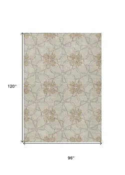 8' X 10' Ivory And Gold Geometric Washable Indoor Outdoor Area Rug