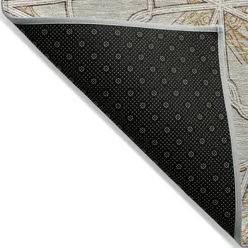 8' X 10' Ivory And Gold Geometric Washable Indoor Outdoor Area Rug