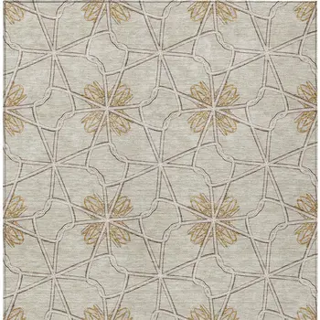9' X 12' Ivory And Gold Geometric Washable Indoor Outdoor Area Rug
