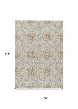 9' X 12' Ivory And Gold Geometric Washable Indoor Outdoor Area Rug