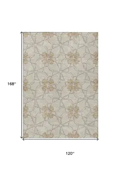 10' X 14' Ivory And Gold Geometric Washable Indoor Outdoor Area Rug