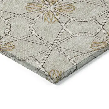 10' X 14' Ivory And Gold Geometric Washable Indoor Outdoor Area Rug